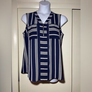 Notations Sleeveless Blouse Navy / White Stripe V-neck Large